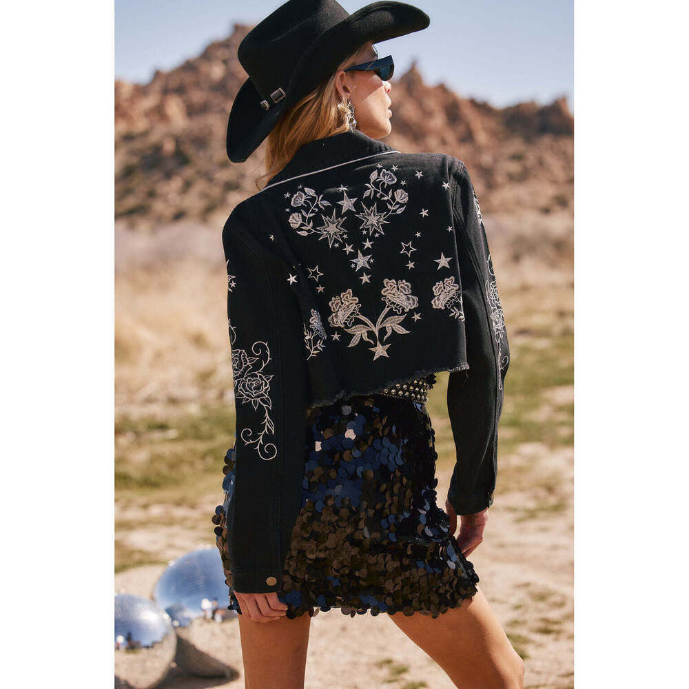 12th Tribe Black Embroidered Cropped Western Jacket